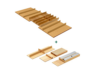 Лоток для ящика ФайнЛайн Линик, 1000 - 1200 мм, глубина 500 мм + делитель для приборов + держатель для фольги и для ножей, дуб натуральный, ROCKENHAUSEN, Art. 2373860369, Kessebohmer