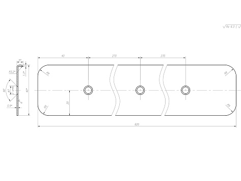 Планка хром, U-образная, торцевая для столешниц до 38мм R3