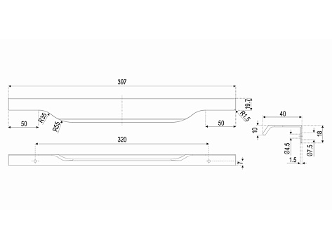 Ручка мебельная, торцевая TERA RT111BL.1/320/400, 320 / 400 мм, черный, Boyard