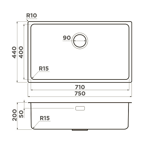 Мойка Omoikiri 75-U/I Ultra 15-IN, 750х440х200мм, нерж.сталь/нержавеющая сталь