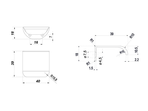 Ручка мебельная, торцевая МОНТЕ RT110BL.1/16, 16 / 40 мм, черный, Boyard