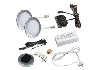 Комплект из 2-х LED светильников Palis-19 кругл. серебро/тепл.свет/блок/выкл/сет.шнур