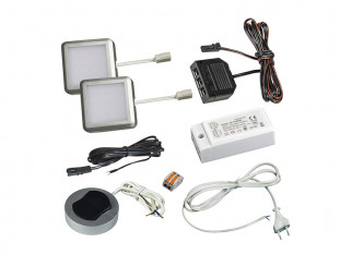 Комплект из 2-х LED светильников Palis-18 квадрат серебро/тепл.свет/блок/выкл/сет.шнур