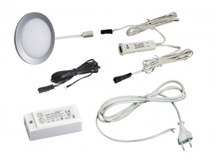 Комплект из 1-го LED светильника Palis-19 кругл. серебро/тепл.свет/блок/ИК-выкл/сет.шнур