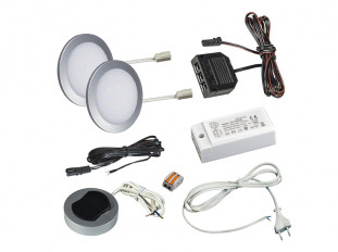 Комплект из 2-х LED светильников Palis-19 кругл. серебро/нейтр.свет/блок/выкл/сет.шнур