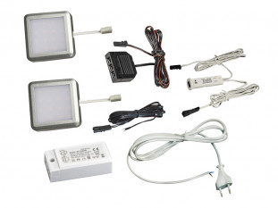 Комплект из 2-х LED светильников Palis-18 квадрат серебро/нейтр.свет/блок/ИК-выкл/сет.шнур