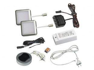 Комплект из 2-х LED светильников Palis-18 квадрат серебро/нейтр.свет/блок/выкл/сет.шнур
