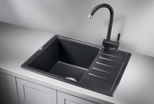 Мойка кухонная Granula 5803, 580x500х200мм, ЧЕРНЫЙ, искусственный камень, без сливной арматуры