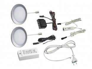 Комплект из 2-х LED светильников Palis-19 кругл. серебро/тепл.свет/блок/ИК-выкл/сет.шнур