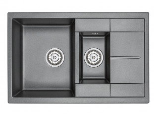 Мойка кухонная Granula 7802, 775х495х195, 150мм, ШВАРЦ, искусственный камень, в комплекте