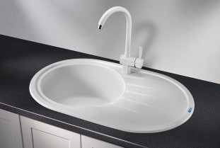 Мойка кухонная Granula 7601, 760x500х200мм, БЕЛЫЙ, искусственный камень, без сливной арматуры