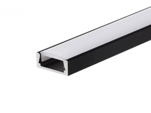 Профиль накладной алюминиевый для светодиодной ленты 3528/5050 чёрный в комплекте с матовым экраном, заглушками и крепежем, 16х6х2000 мм