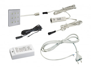 Комплект из 1-го LED светильника Fraxis-18 квадрат серебро/тепл.свет/блок/ИК-выкл/сет.шнур