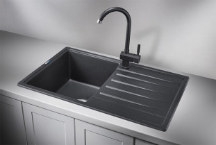 Мойка кухонная Granula 7602, 760x500х200мм, ЧЕРНЫЙ, искусственный камень, без сливной арматуры