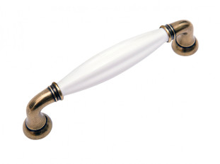 Ручка мебельная, скоба TIFFANY RS121AB.4/96/W, 96мм, старинная латунь/белый, Boyard
