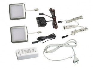 Комплект из 2-х LED светильников Palis-18 квадрат серебро/тепл.свет/блок/ИК-выкл/сет.шнур