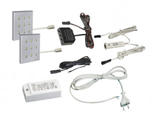 Комплект из 2-х LED светильников Fraxis-18 квадрат серебро/тепл.свет/блок/ИК-выкл/сет.шнур