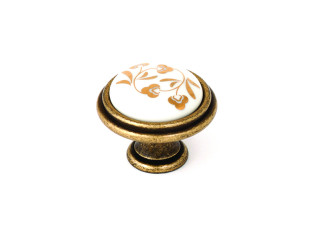 Ручка мебельная, кнопка P88, крем. керамика/золотые цветы, Giusti