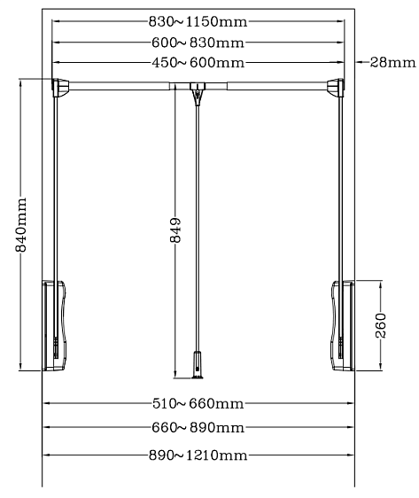 Пантограф в нишу 660-890 мм хром/чёрный , до 10 кг G05 02