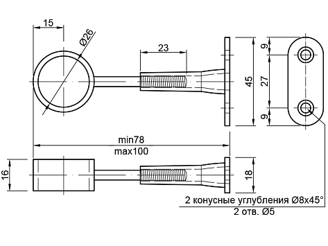 Держатель трубы дистанционный сквозной регулируемый d=25mm, R-50/R (651.CR), хром