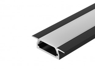 Профиль врезной алюминиевый для светодиодной ленты 3528/5050 чёрный матовый, в комплекте с матовым экраном и заглушками 22х6х2000 мм.K251-2AMBK